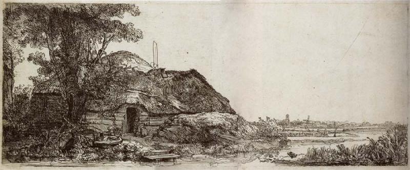 REMBRANDT Harmenszoon van Rijn Landscape with a cottage and a large tree oil painting picture